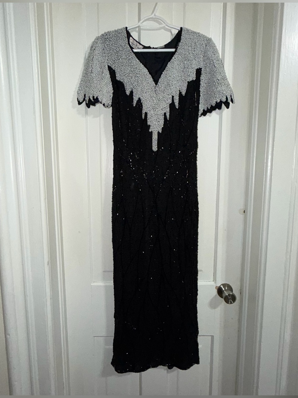 Vintage Laurence Kazar women's size medium petite fully beaded dress gown silk